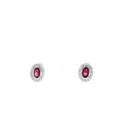 14k White Gold Oval Ruby and Diamond Halo Stud Earrings
