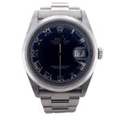 Rolex Oyster Perpetual Date Just With Blue Roman Dial and Smooth Bezel 16200 Watch