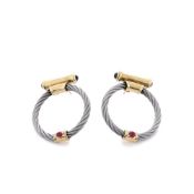 18k Yellow Gold and Twisted Steel Rope Sapphire and Ruby Hoop Earrings