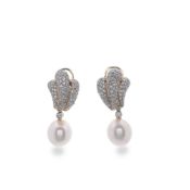 18k Yellow Gold Diamond and South Sea Pearl Drop Convertible Earrings