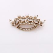 14k Yellow Gold Diamond and Pearl Crown Pin