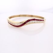 14k Yellow Gold Ruby and Diamond Wave Bracelet