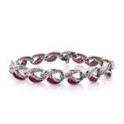 Charles Krypell Platinum Ruby and Diamond Link Bracelet