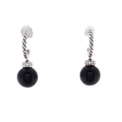 David Yurman Sterling Silver Solari Black Onyx and Diamond Drop Errings