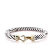 David Yurman Sterling Silver Cable with 14k Yellow Gold Bucklle Closure Bangle