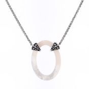 Honora Sterling Silver Oval Mother of Pearl Necklace on 17