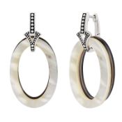 Honora Sterling Silver Oval Interchangeable White and Black Mother of Pearl Hoop Earrings