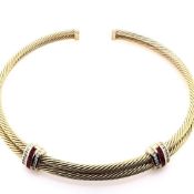 David Yurman 18k Yellow Gold Ruby and Diamond Double Cable Collar Necklace