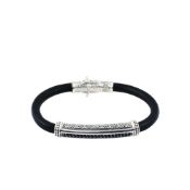 Konstantino Sterling Silver Leather Bracelet with Black Spinel