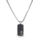 David Yurman Sterling Silver Black Diamond Dog Tag Necklace