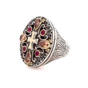 Konstantino Sterling Silver and 18k Yellow Gold Pink Tourmaline and Citrine Cross Ring