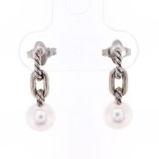 David Yurman Sterling Silver and 18k Yellow Gold 11.5-12mm Madison Pearl Drop Earrings