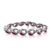 Charles Krypell Platinum Ruby and Diamond Link Bracelet