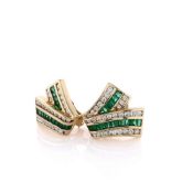 Charles Krypell 18k Yellow Gold Emerald and Diamond Earrings