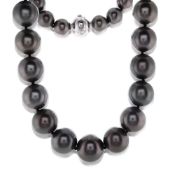 Mikimoto 18k White Gold Graduated Black South Sea Pearl Necklace