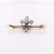 Tiffany & Co Platinum and 14k Yellow Gold Diamondand Pearl Fleur De Lis Brooch