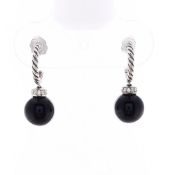 David Yurman Sterling Silver Solari Black Onyx and Diamond Drop Errings