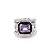 Judith Ripka Adrienne Band Ring with Amethyst and Diamonds