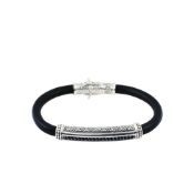 Konstantino Sterling Silver Leather Bracelet with Black Spinel
