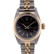 Ladies' Rolex Oyster Perpetual Datejust with Black Dial on 18k Yellow Gold and Stainless Steel
