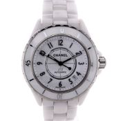 Chanel Stainless Steel and White Ceramic with White Dial Watch