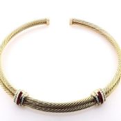 David Yurman 18k Yellow Gold Ruby and Diamond Double Cable Collar Necklace