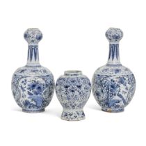 Three Dutch Delft blue and white vases, circa 1700