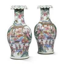 A pair of Canton famille-rose 'figural' vases, Qing dynasty, 19th century