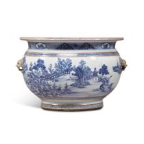 A massive blue and white 'landscape' fish bowl, Qing dynasty, Qianlong period