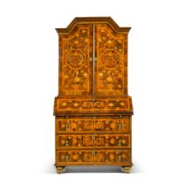 A German walnut marquetry bureau-cabinet, second quarter 18th century