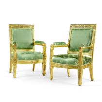 A pair of Restauration giltwood fauteuils from the Palais de Tuileries, by Jacob-Desmalter, circa