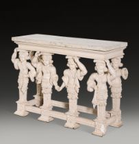 An Anglo-Flemish cream-painted marble-topped side table, predominantly 17th century and later