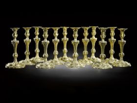 Royal: a set of twelve silver-gilt candlesticks two William Solomon, London, 1753; eight Thomas