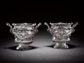 Royal: an important pair of George III silver wine coolers, Parker & Wakelin, London, 1763, after a