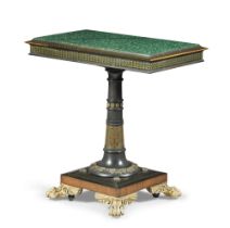 A Regency gilt-bronze-mounted, brass-inlaid, rosewood and ebony centre table, circa 1815, attributed