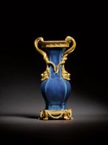 A Louis XV gilt-bronze mounted Chinese blue porcelain vase, the porcelain Qianlong, the mounts circa