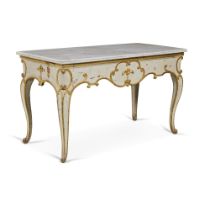 A Louis XV Carved and Parcel Gilt Grey Painted Table à Gibier, South of France, mid-18th