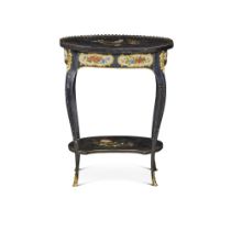 A German Transitional Louis XV/Louis XVI Gilt-Bronze Mounted Polychrome Decorated and Black Japanned