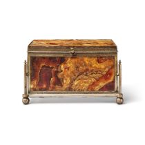 A Continental Alabaster and Silvered Metal Casket, 19th Century