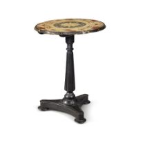 A William IV Ebonised and Painted Circular Tilt-Top Table, Circa 1830