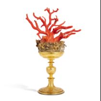 A Continental Gilt-Metal And Coral Table Ornament, 17th Century and Later