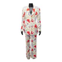 Bill Blass Floral Silk Crepe Pantsuit, 1994-1998