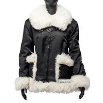 Anna Sui Black Satin and White Imitation Fox Fur Jacket, 1994-1995