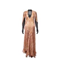 Zac Posen Orange, Pink, and Gold Silk Jacquard &#8220;Mango Leaf&#8221; Paisley Printed Dress, 2005