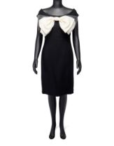 Isaac Mizrahi Black Wool and White Silk Bow Mini Dress, 2011
