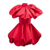 Christian Siriano Red Silk Faille and Crepe Mock Neck Sculpted Mini Dress, 2020