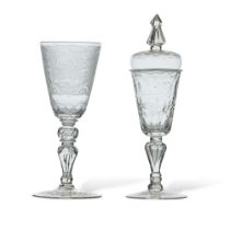 Two Continental Engraved and Cut-Glass Goblets and a Cover, First Half 18th Century, | Zwei mitteleu