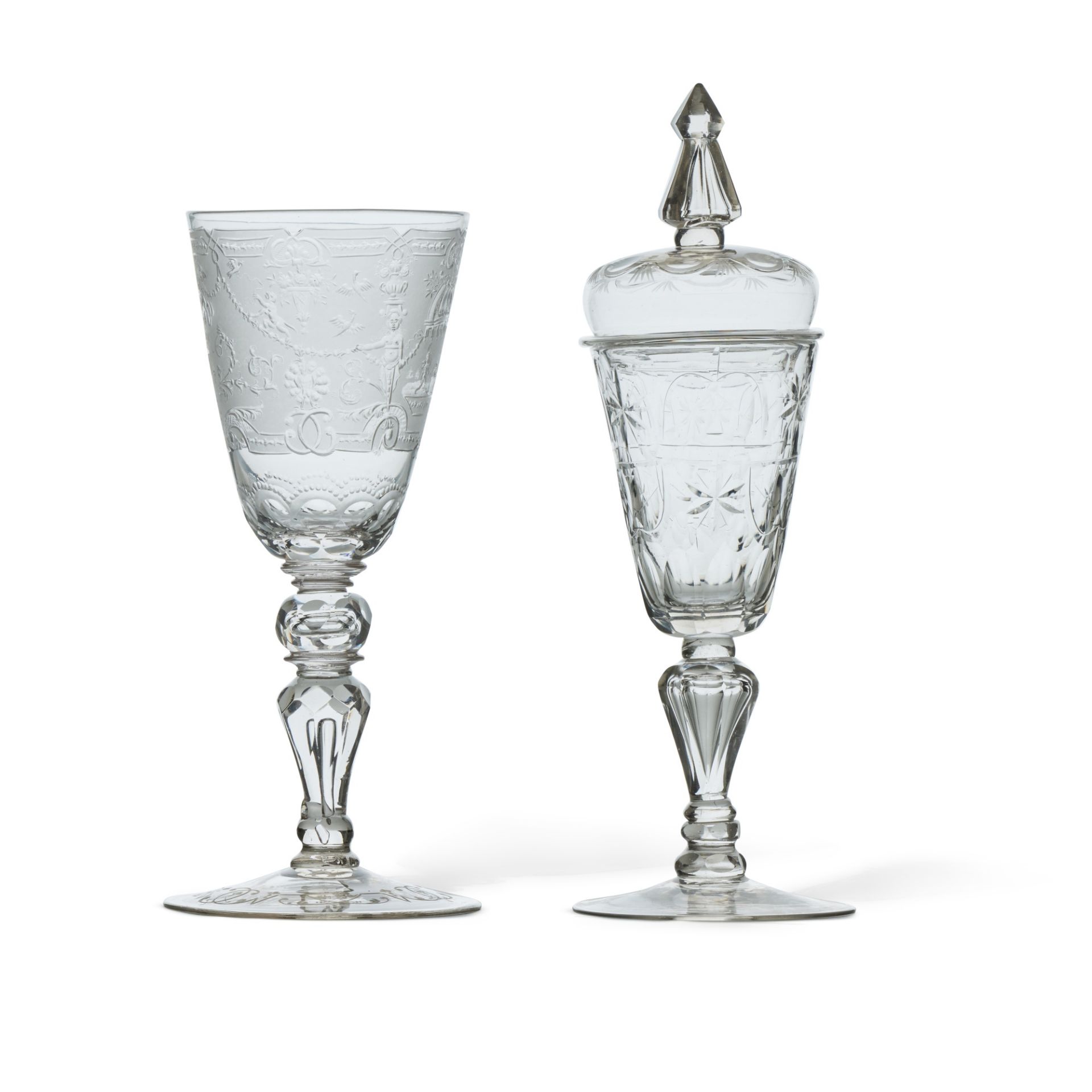 Two Continental Engraved and Cut-Glass Goblets and a Cover, First Half 18th Century, | Zwei mitteleu - Bild 2 aus 2