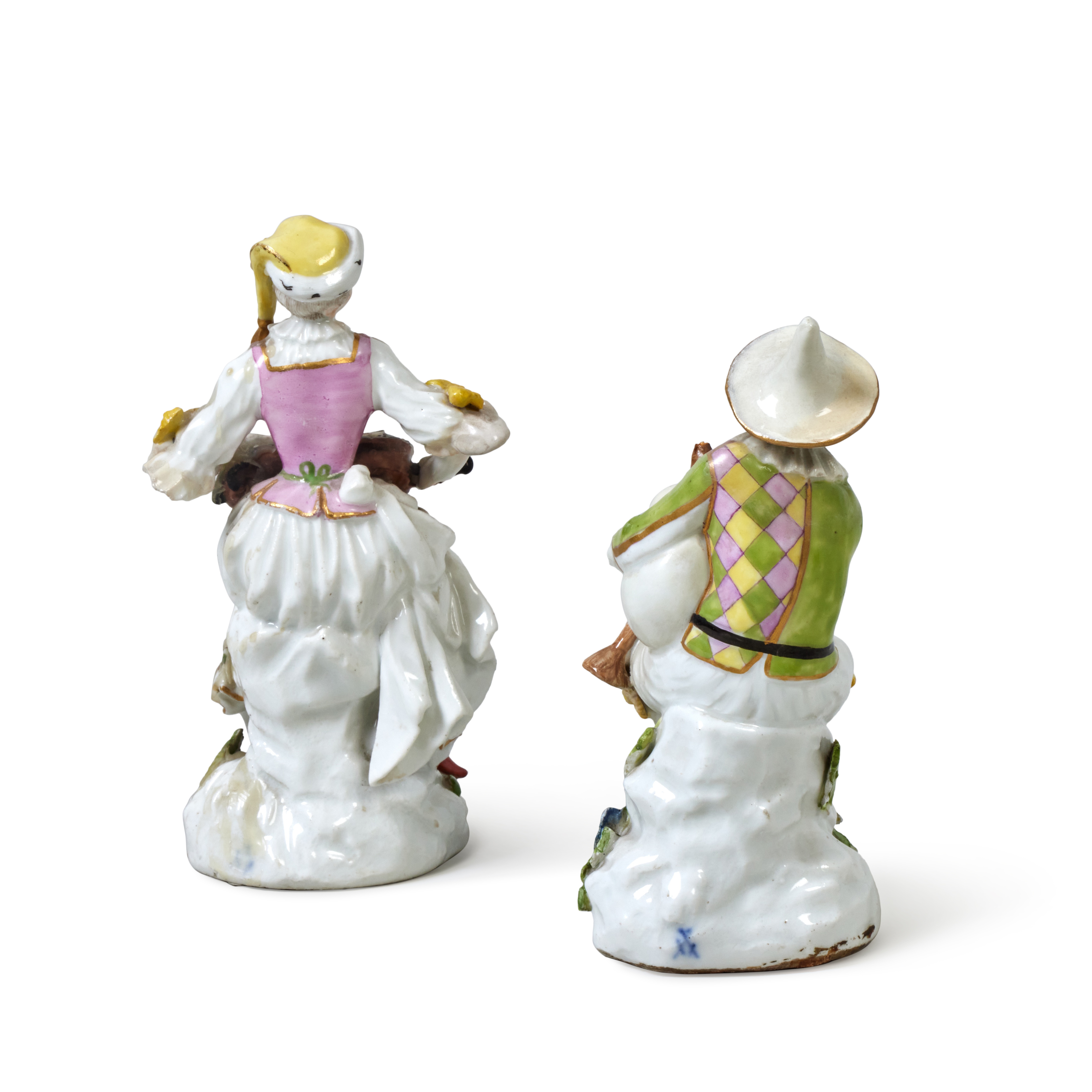 A Meissen Figure of Harlequin Playing Bagpipes and A Meissen Figure of a Lady, Probably Columbine, P - Image 3 of 3