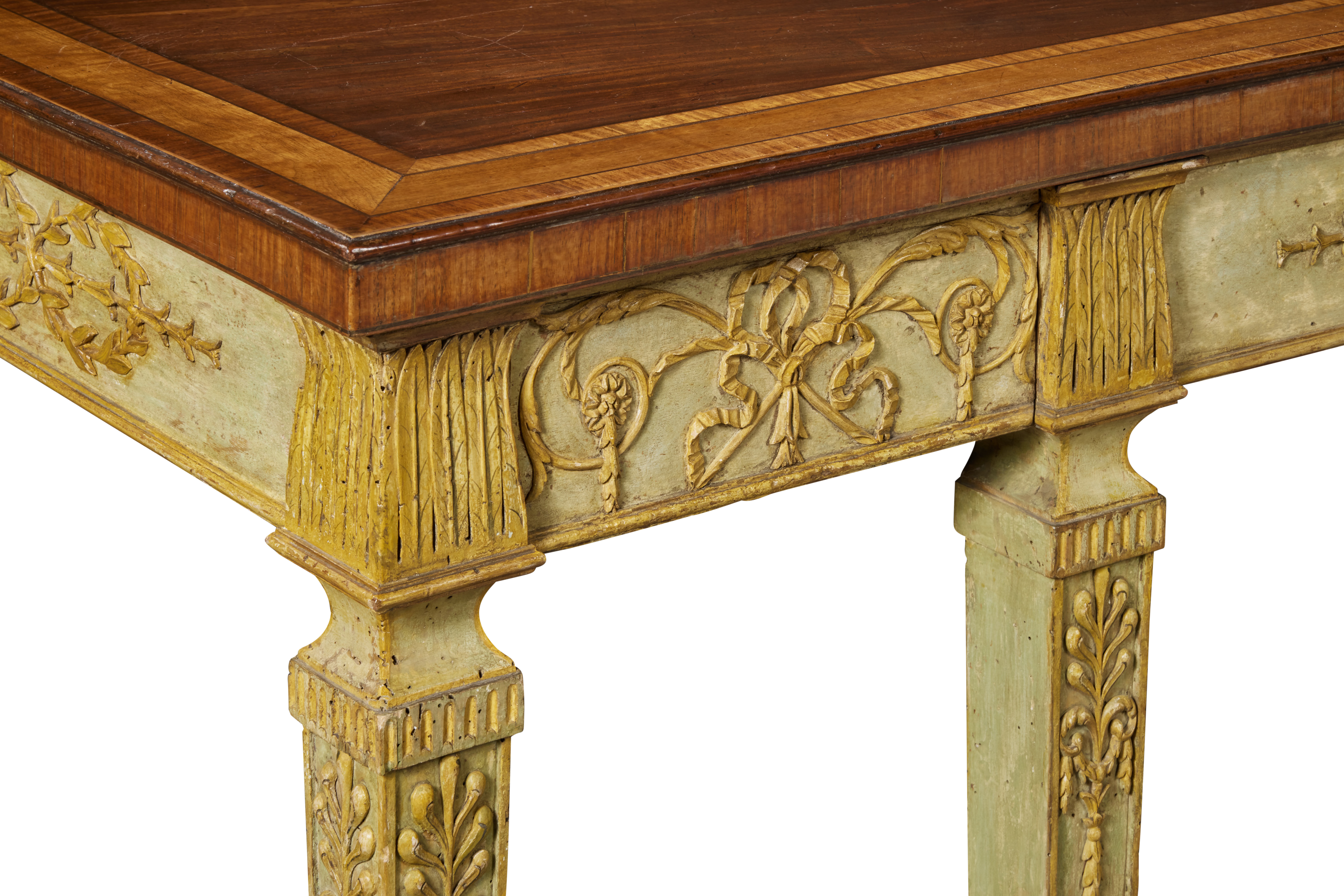 A George III Green Painted and Parcel-Gilt Side Table with a Satinwood and Tulipwood-Banded Sabicu T - Bild 4 aus 5